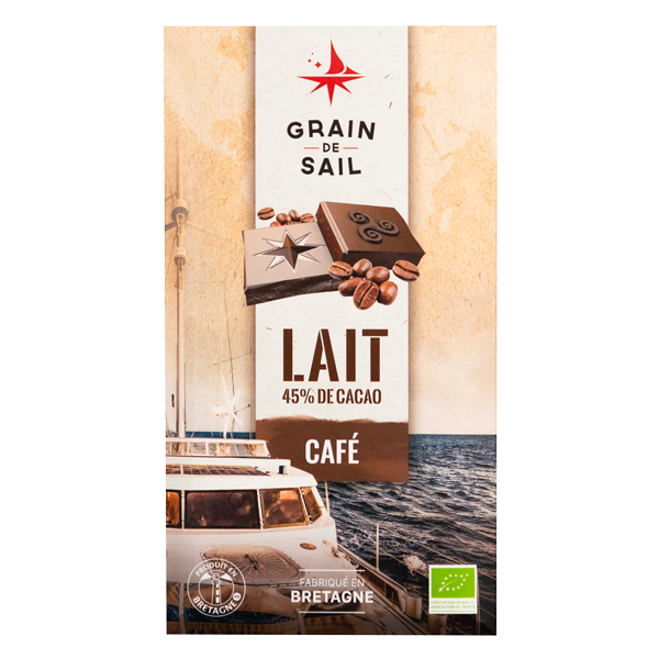 Tablette de chocolat au Lait et café - BIO - Grain de Sail - packaging - recto
