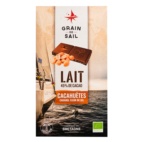 Tablette chocolat au lait cacahuètes caramel fleur de sel - Grain de Sail - packaging - recto