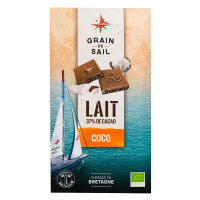 Tablette de chocolat au lait et noix de coco torréfiée - BIO - Grain de Sail - packaging - recto