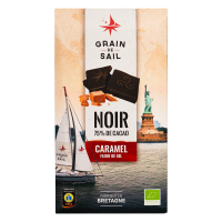 Tablette de chocolat noir caramel et fleur de sel - BIO - Grain de Sail - packaging - recto