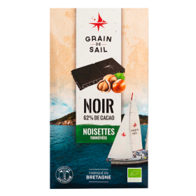 Tablette de chocolat noir noisettes torréfiées - BIO - Grain de Sail - packaging - recto