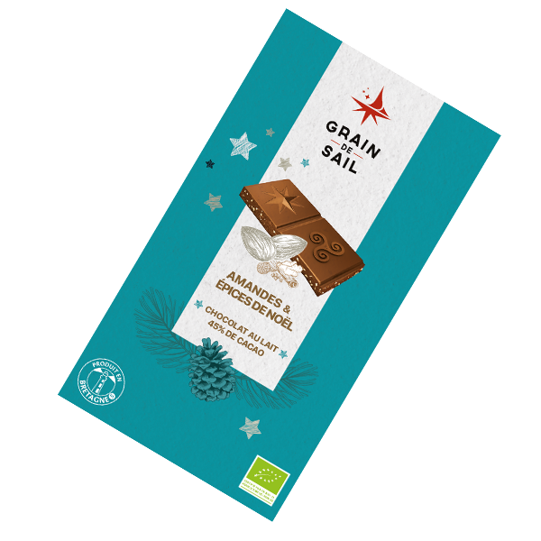 Tablette de chocolat au Lait Amandes et Epices de Noël - 100G - BIO