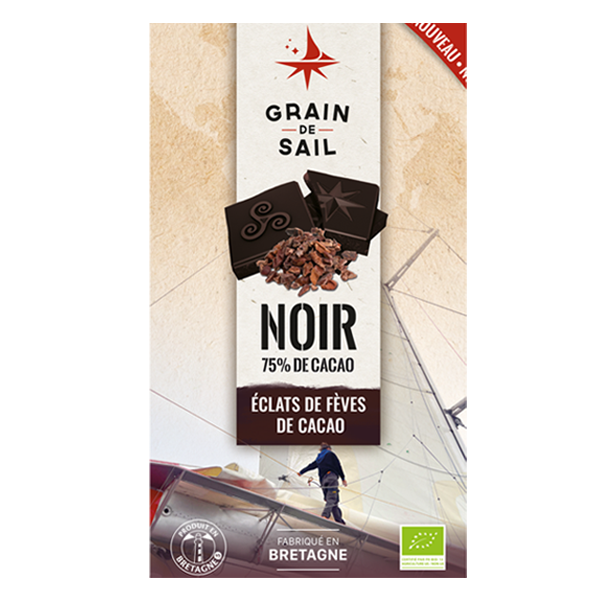 Tablette de chocolat noir éclats de fèves de cacao