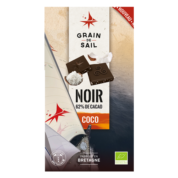 Tablette de chocolat noir et noix de coco râpées toastées