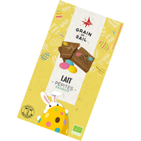 Tablette de chocolat au lait 37% de cacao pépites rainbow Grain de Sail - Pâques 2022 - packaging