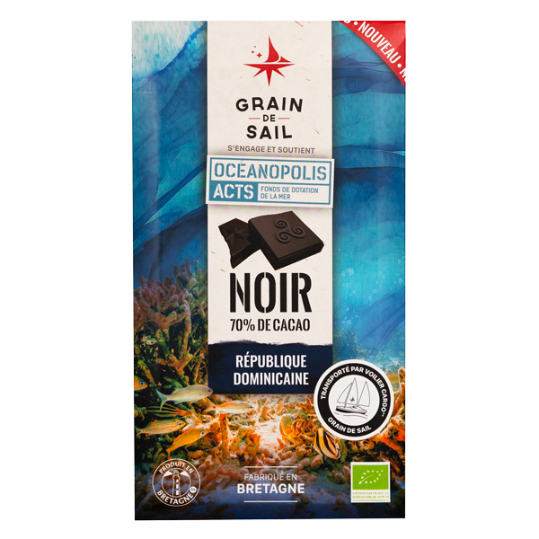 Tablette de chocolat noir 70% de cacao, Origine République Dominicaine - recto